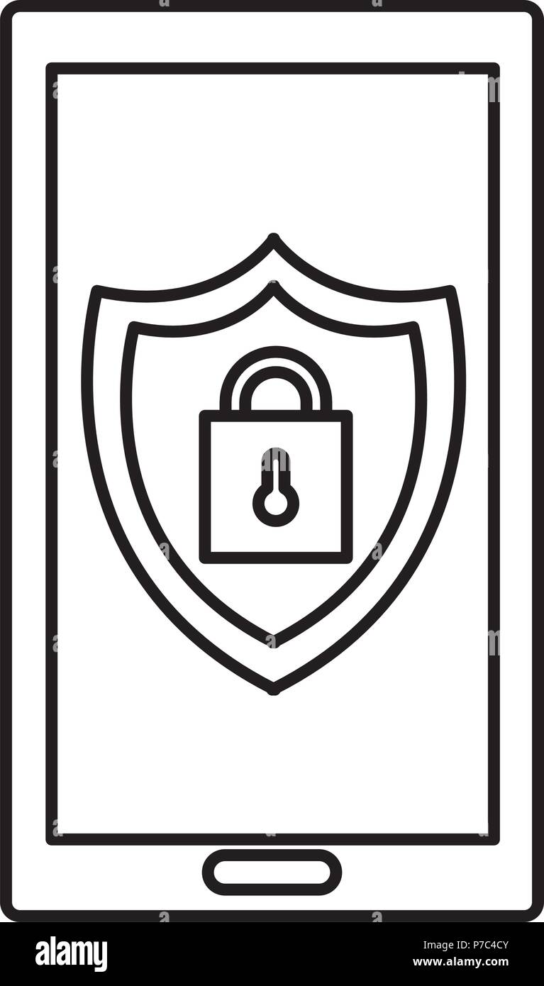 smartphone with shield and padlock vector illustration design Stock ...