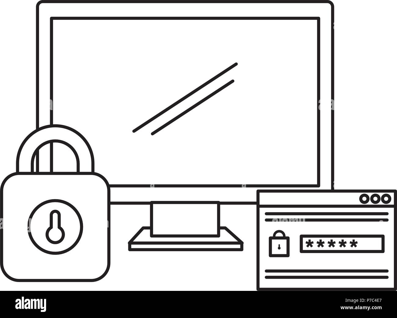 computer display with padlock and password vector illustration design ...