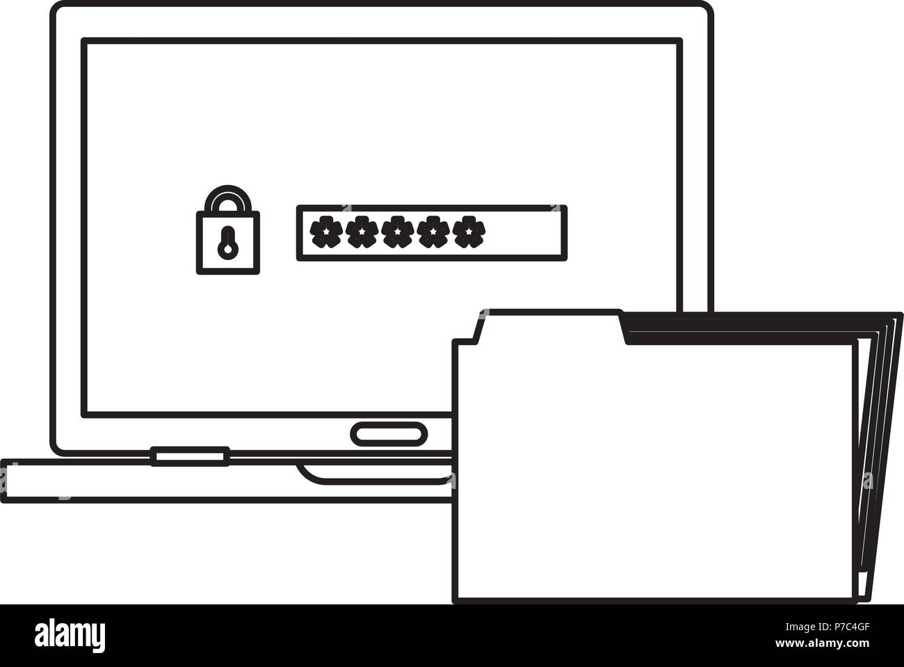 laptop computer with password and folder vector illustration design ...