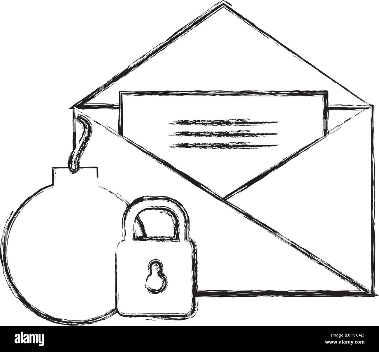 envelope mail with padlock and bomb vector illustration design Stock ...