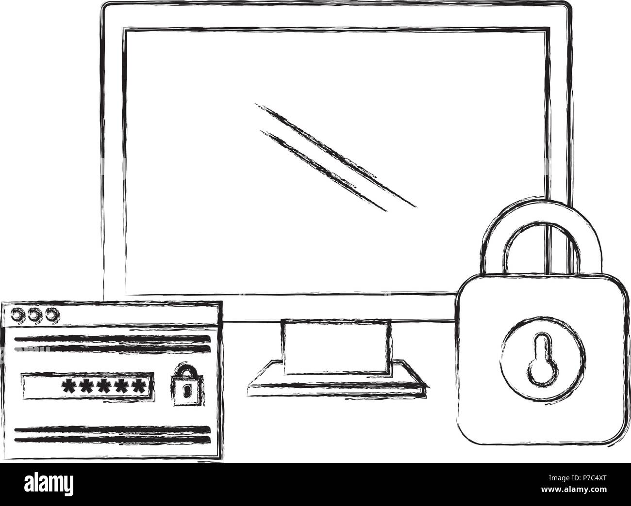 computer display with padlock and password vector illustration design ...