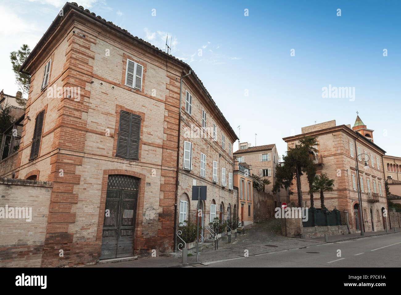 Street view of Fermo with old living houses, Italy Stock Photo