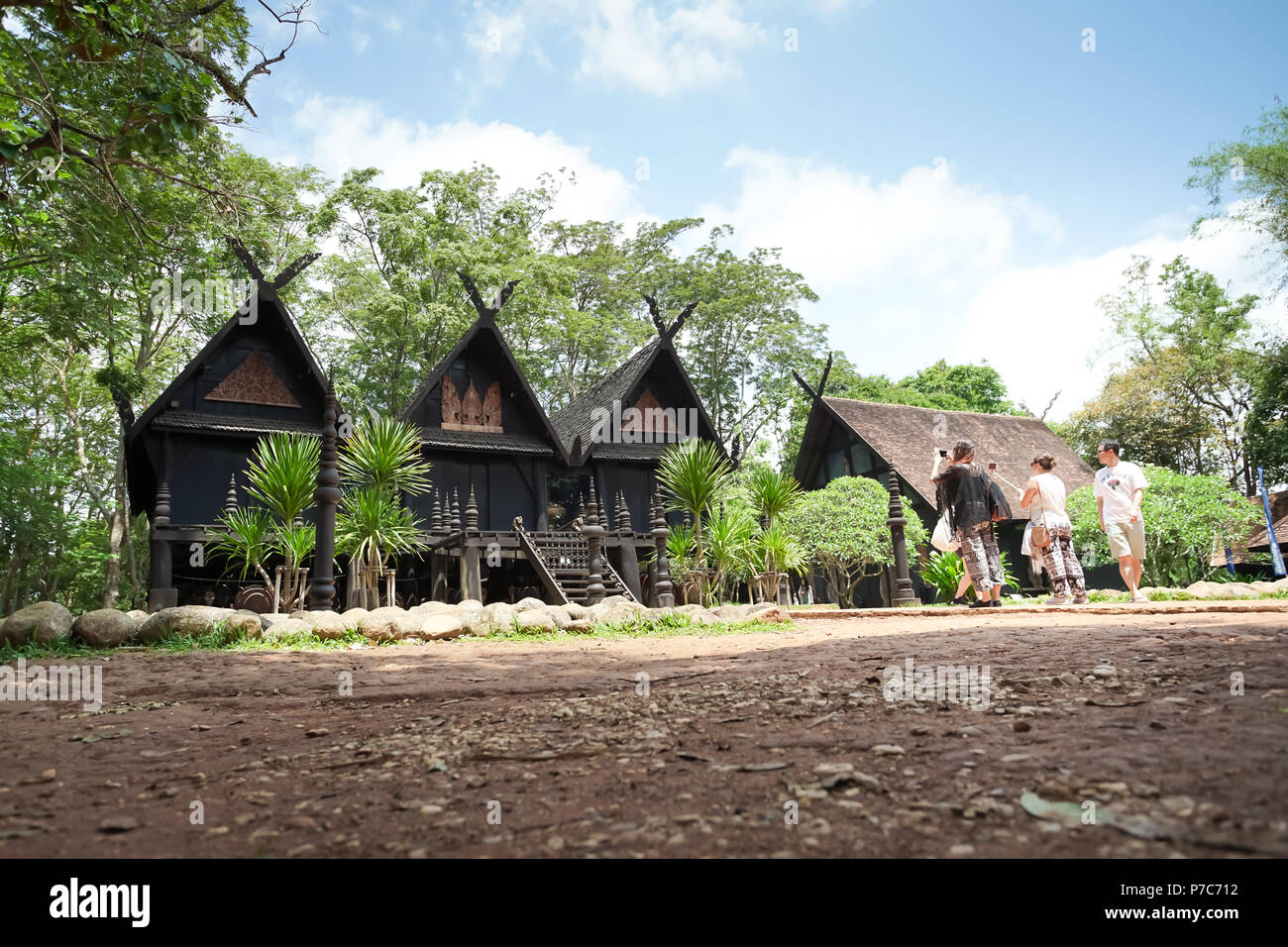Chiang Rai, Thailand - May 13, 2018 : Inside walk throught to Baandam Museum or Black House Museum by Thawan Duchanee, this museum is one of travel de Stock Photo