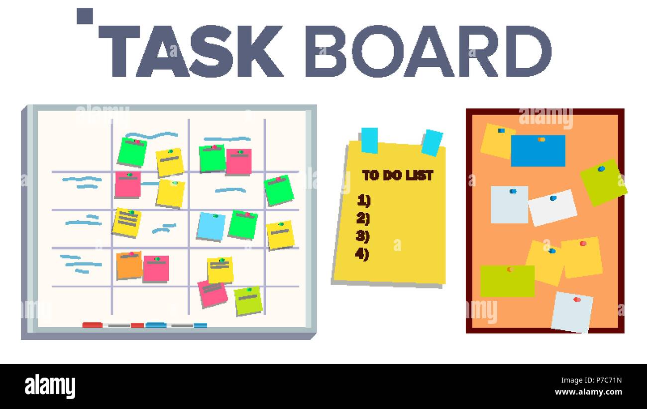 Task Board Set Vector. Sticker Notes. Scrum. Tasks For Team Work