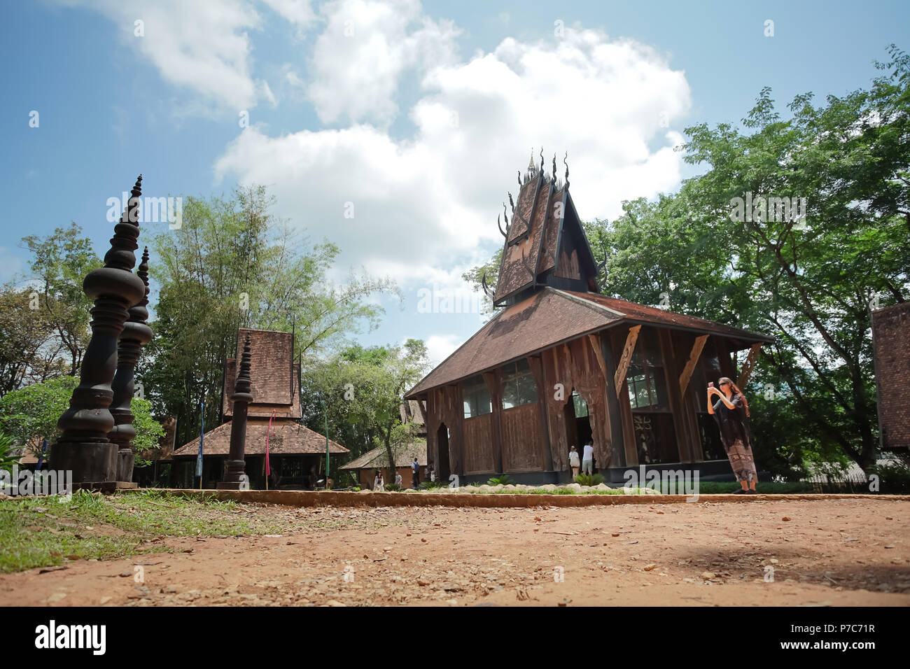 Chiang Rai, Thailand - May 13, 2018 : Inside walk throught to Baandam Museum or Black House Museum by Thawan Duchanee, this museum is one of travel de Stock Photo