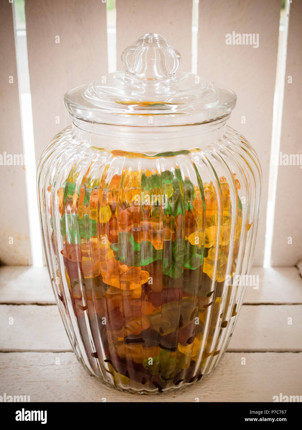 Assortment of jelly candy in a glass jar Stock Photo
