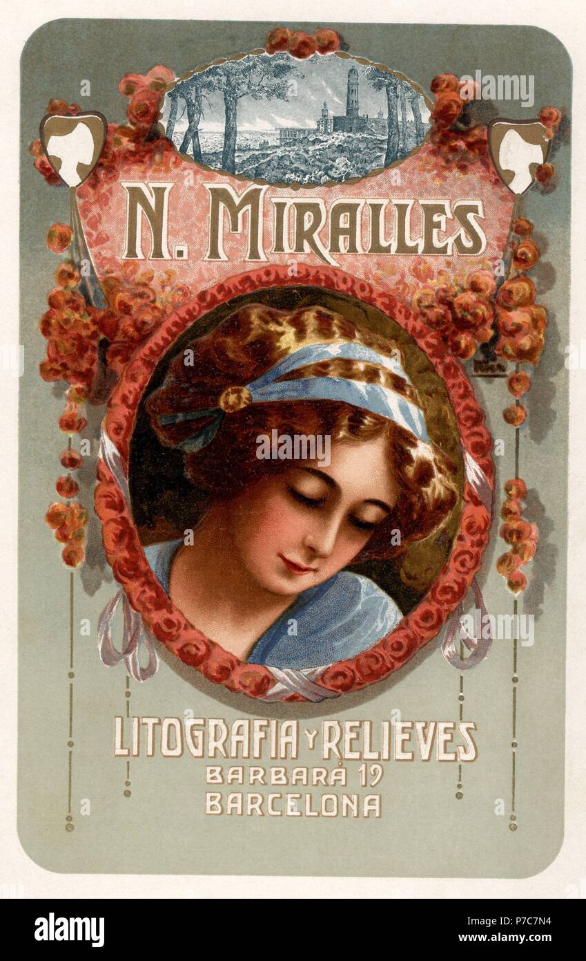 Publicidad de artes gráficas Litografía en relieve N. Miralles. Años 1900. Stock Photo