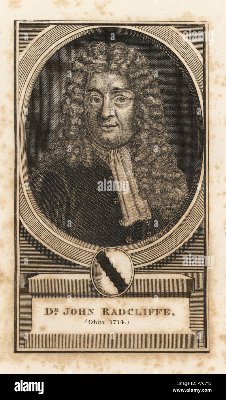 Sir John Radcliffe, died 1714. Oxford-educated quack doctor and physician. Engraving from James Caulfield's Portraits, Memoirs and Characters of Remarkable Persons, London, 1819. Stock Photo