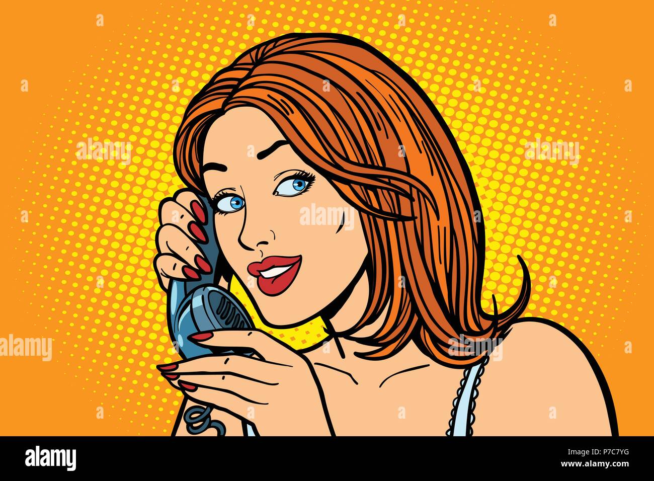 smiling Woman talking on the phone. Emotions. Stock Vector