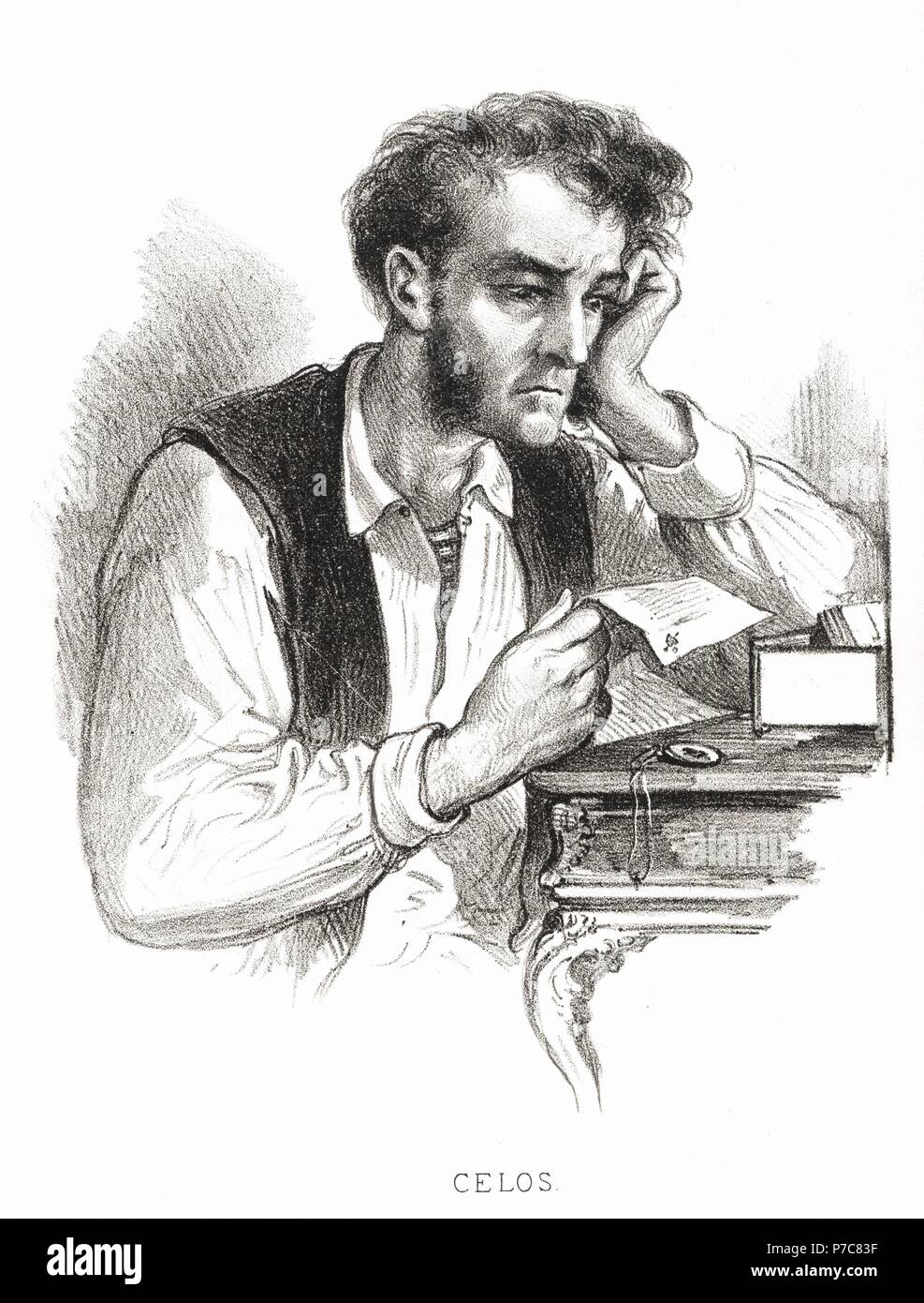 Carácteres del individuo. Hombre celoso. Grabado de 1870. Stock Photo