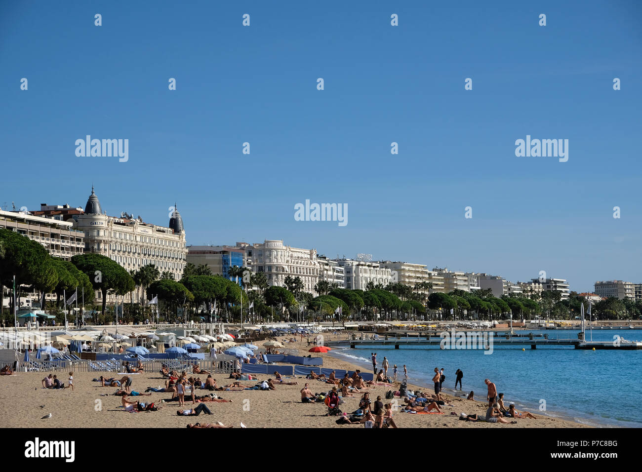 Cannes, France - October 25, 2017 : view of the sea and beach in front ...