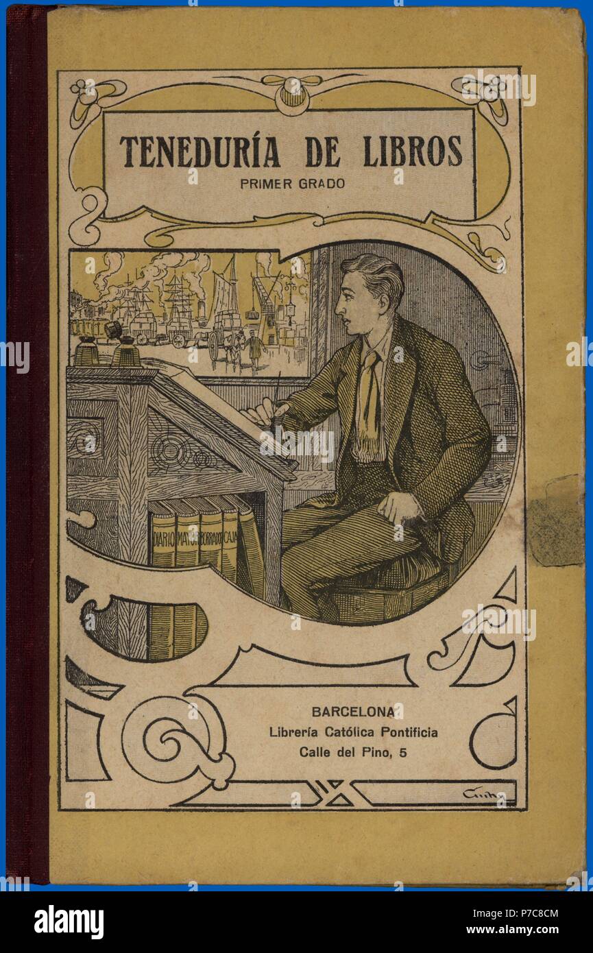 Portada del libro escolar Teneduría de Libros. Barcelona, Editorial FTD, año 1922. Stock Photo