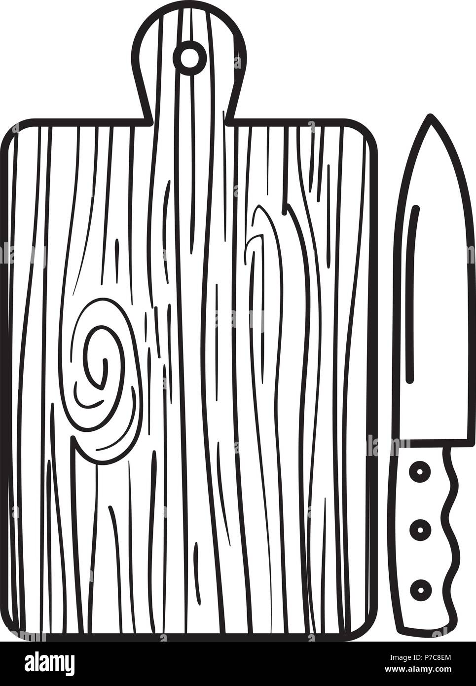 wooden kitchen board with knife vector illustration design Stock Vector ...