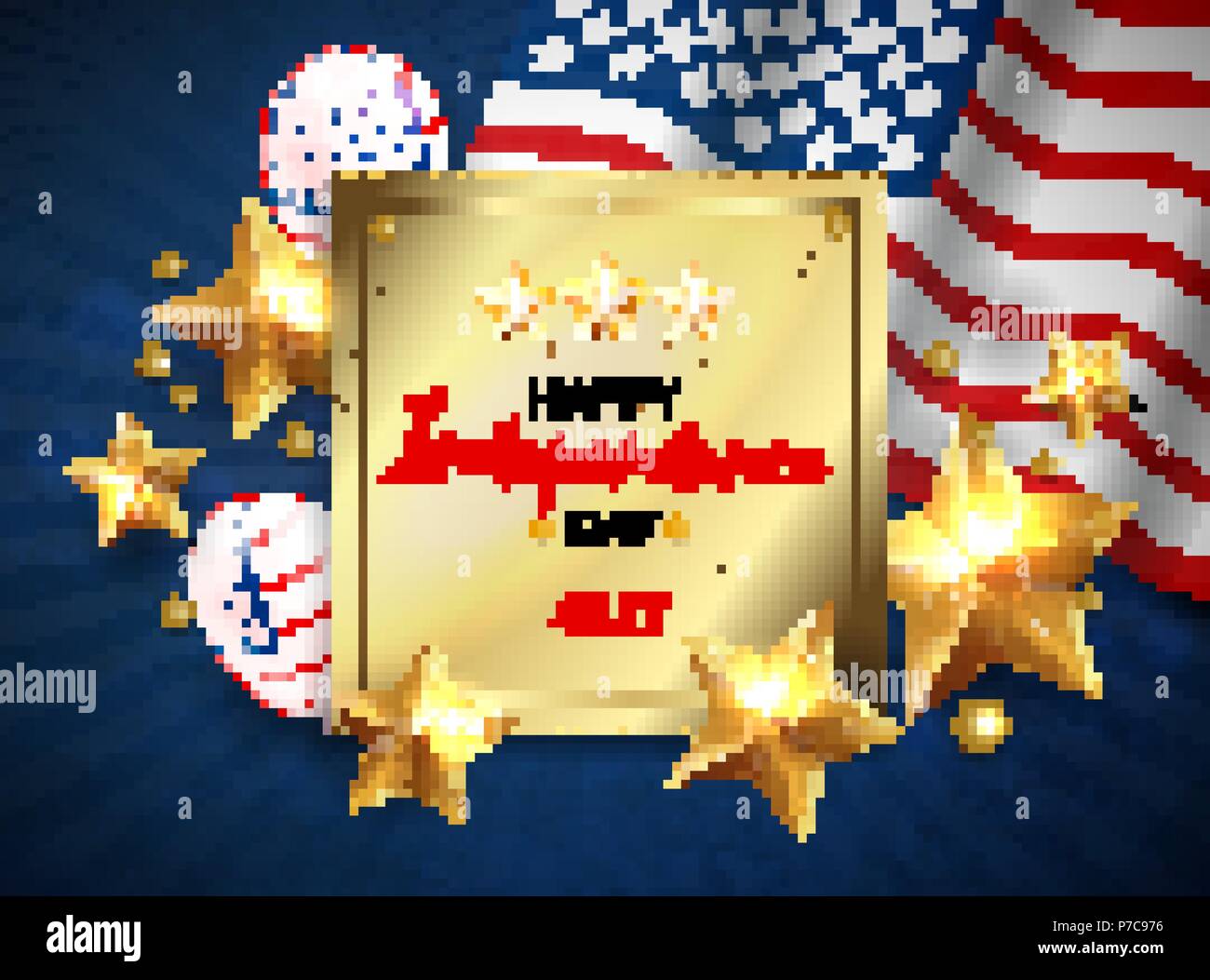 Independance Day greeting banner with golden stars anf flag. Vector