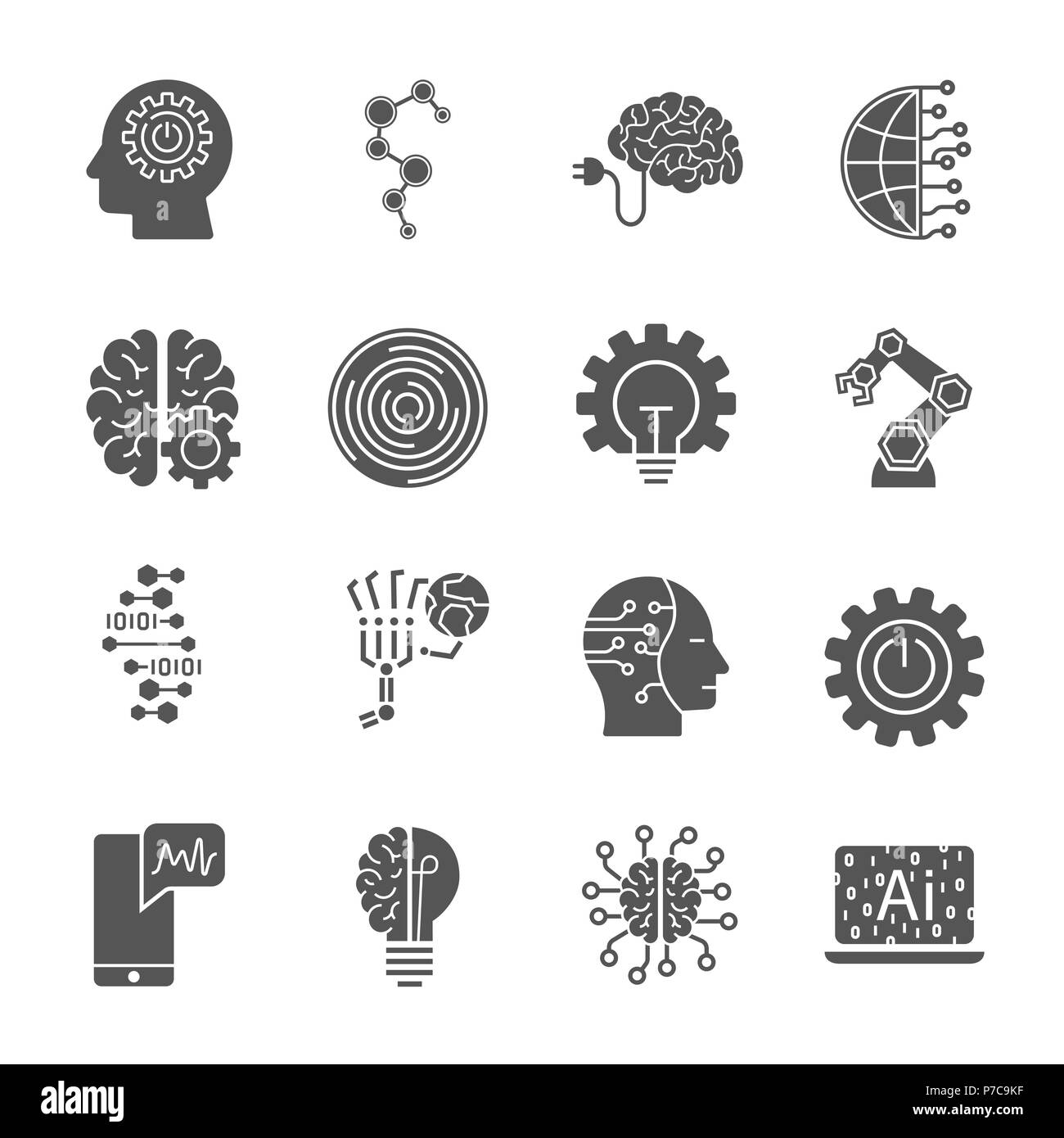 Artificial Intelligence different icons set. AI icon setfor web, sites and other Stock Vector