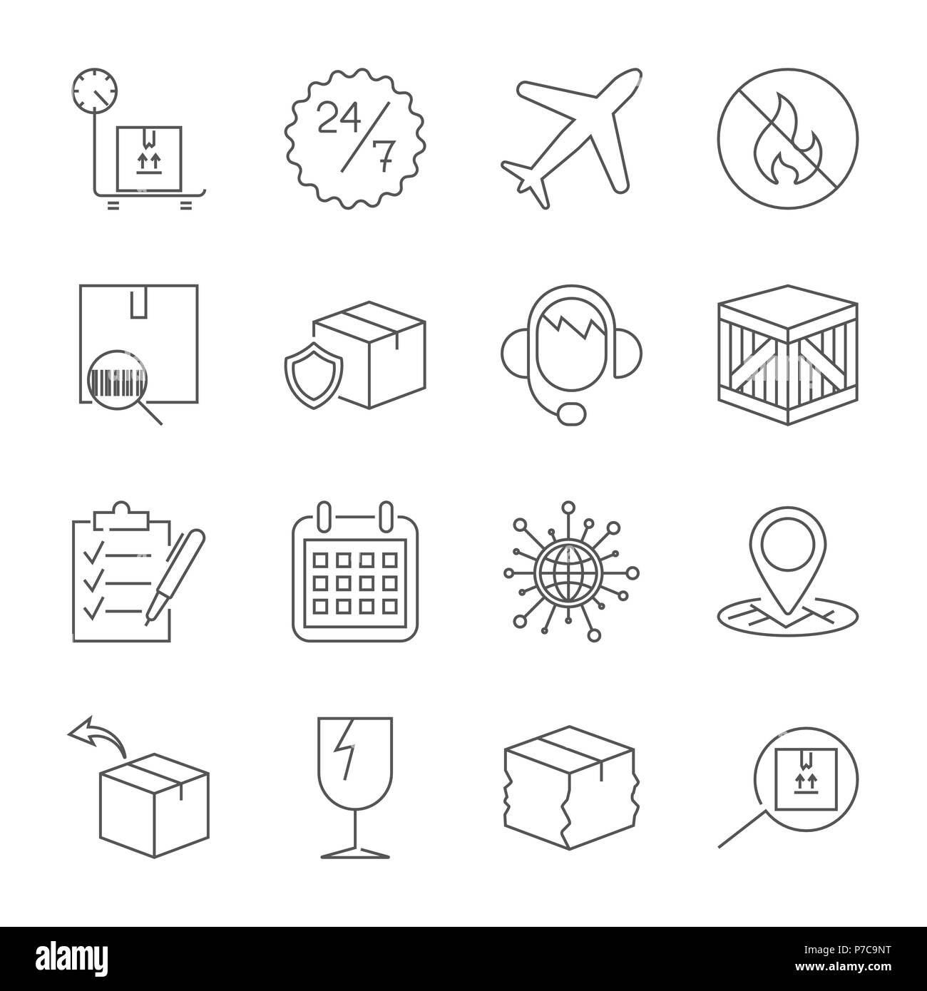 Thin line icons set of shipping and delivery. Outline symbol collection. Editable vector stroke. Stock Vector