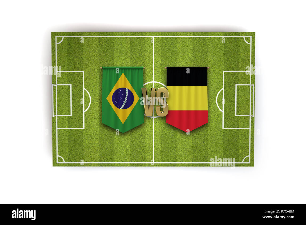Brazil versus Belgium soccer quarter final match. 3D Rendering Stock