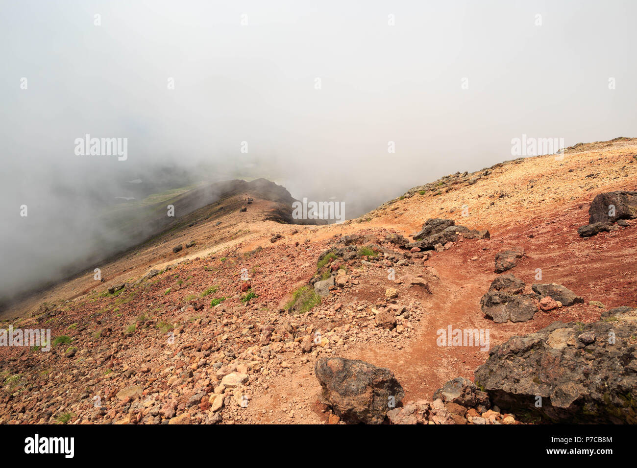 Japanese Red Rocks Real Red earth and volcanic rocks on Mt. Asahi in Hokkaido, Japan Stock ...