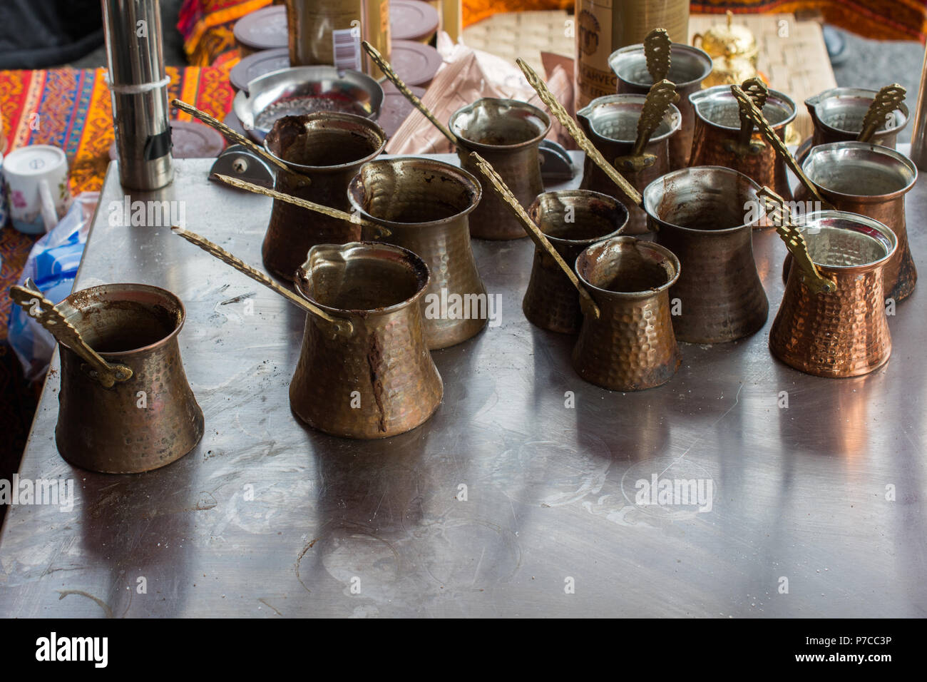 Turkish coffee pots made in a traditional style Stock Photo Alamy
