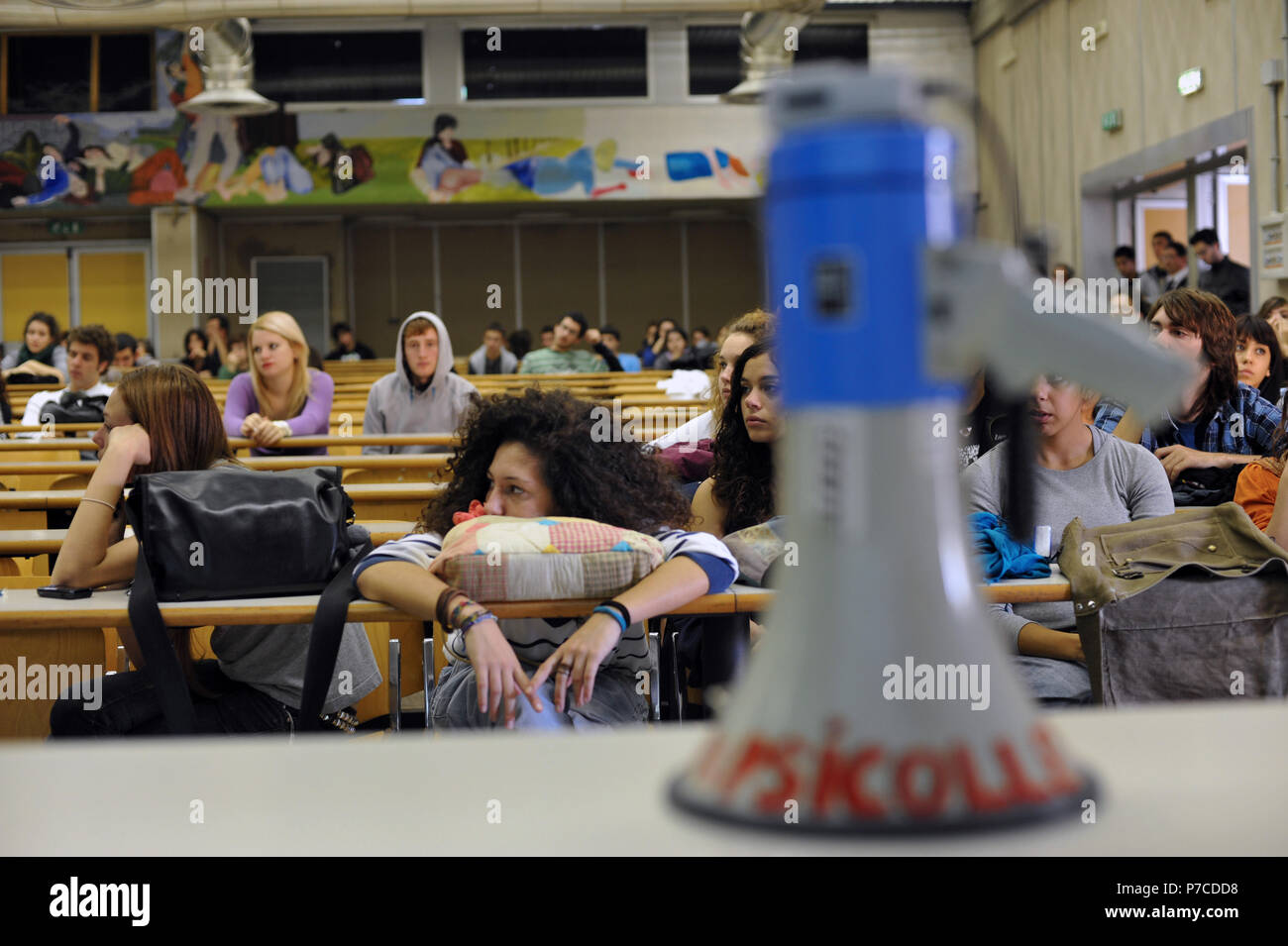 Rome. Students assembly in the Aula Magna, Faculty of Psychology. Italy. Stock Photo