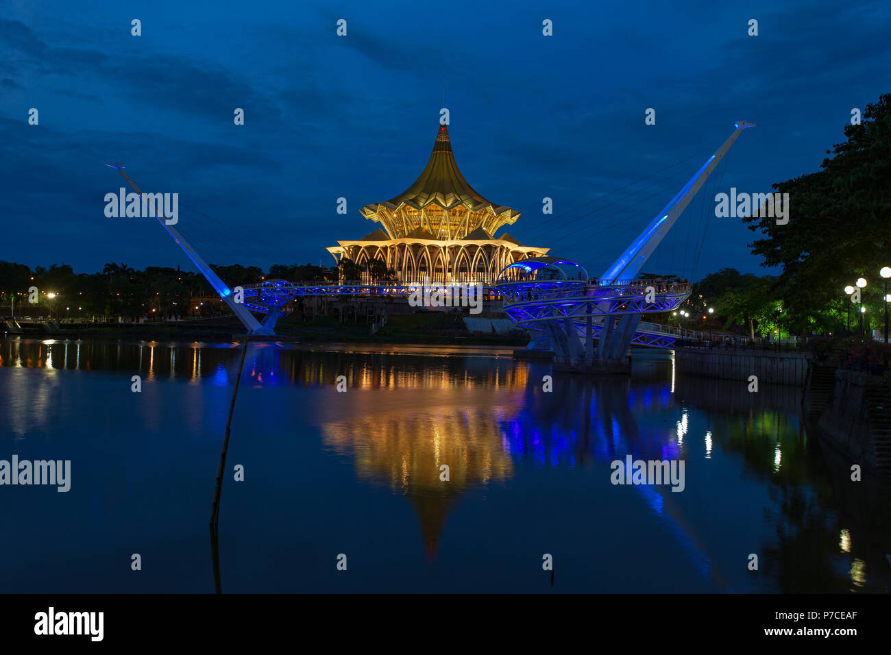 Darul Hana Bridge Jambatan Darul Hana Is Best Known As The Golden Bridge Built Across The Sarawak River Stock Photo Alamy