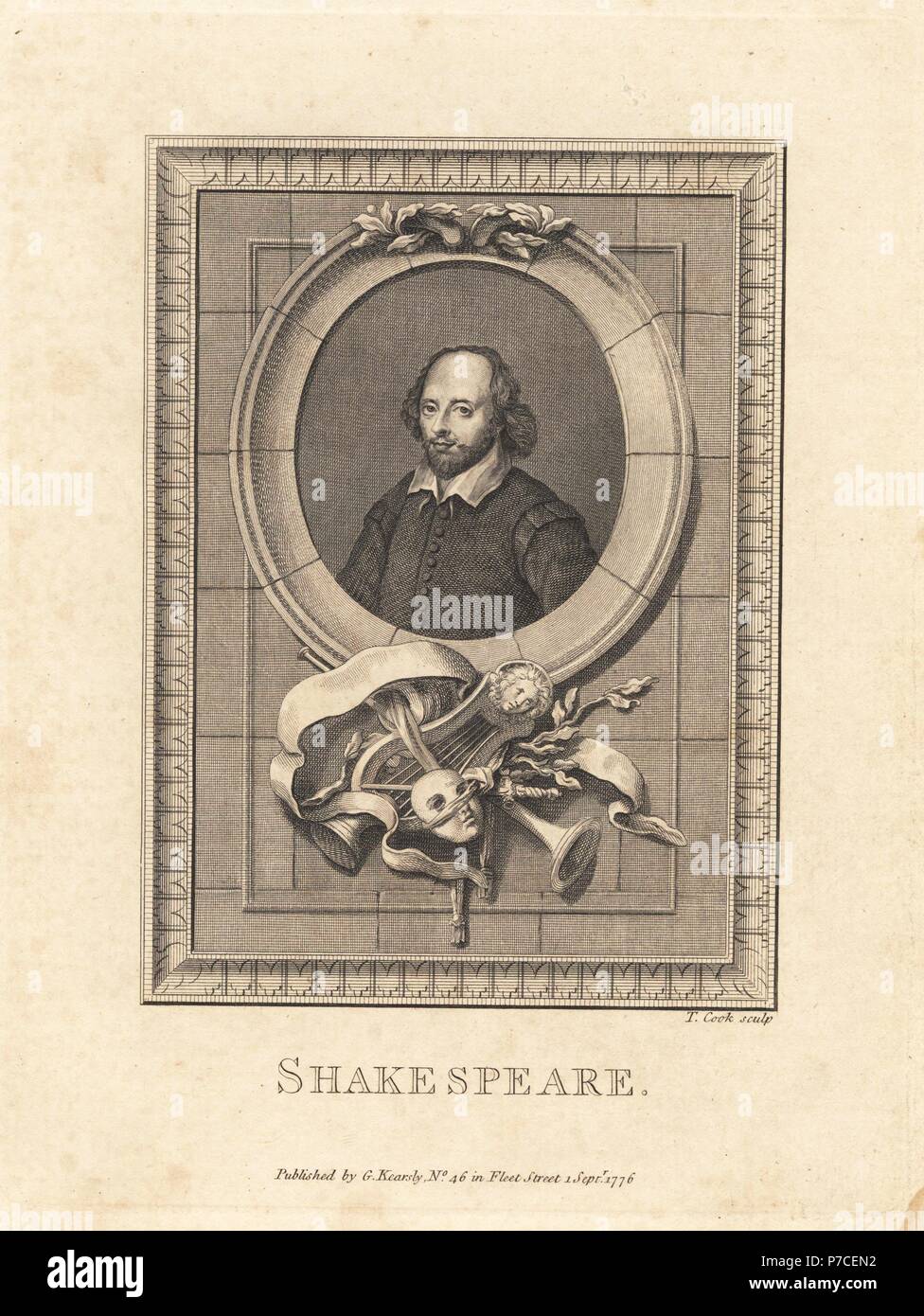 Portrait of William Shakespeare, English poet and dramatist, 15641616, within an oval decorated