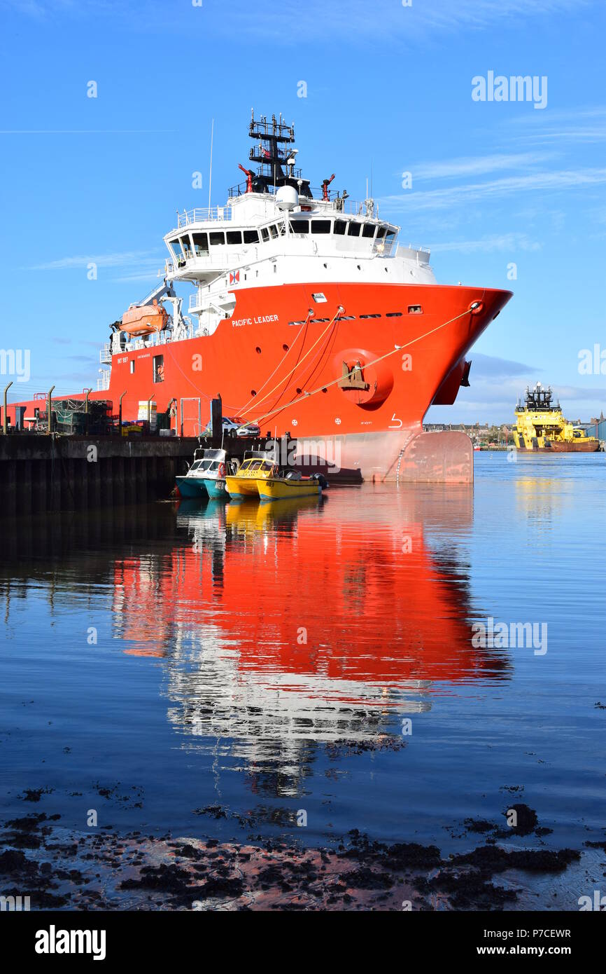 Oil Supply Vessel Pacific Leader in Montrose Harbour, Scotland Stock