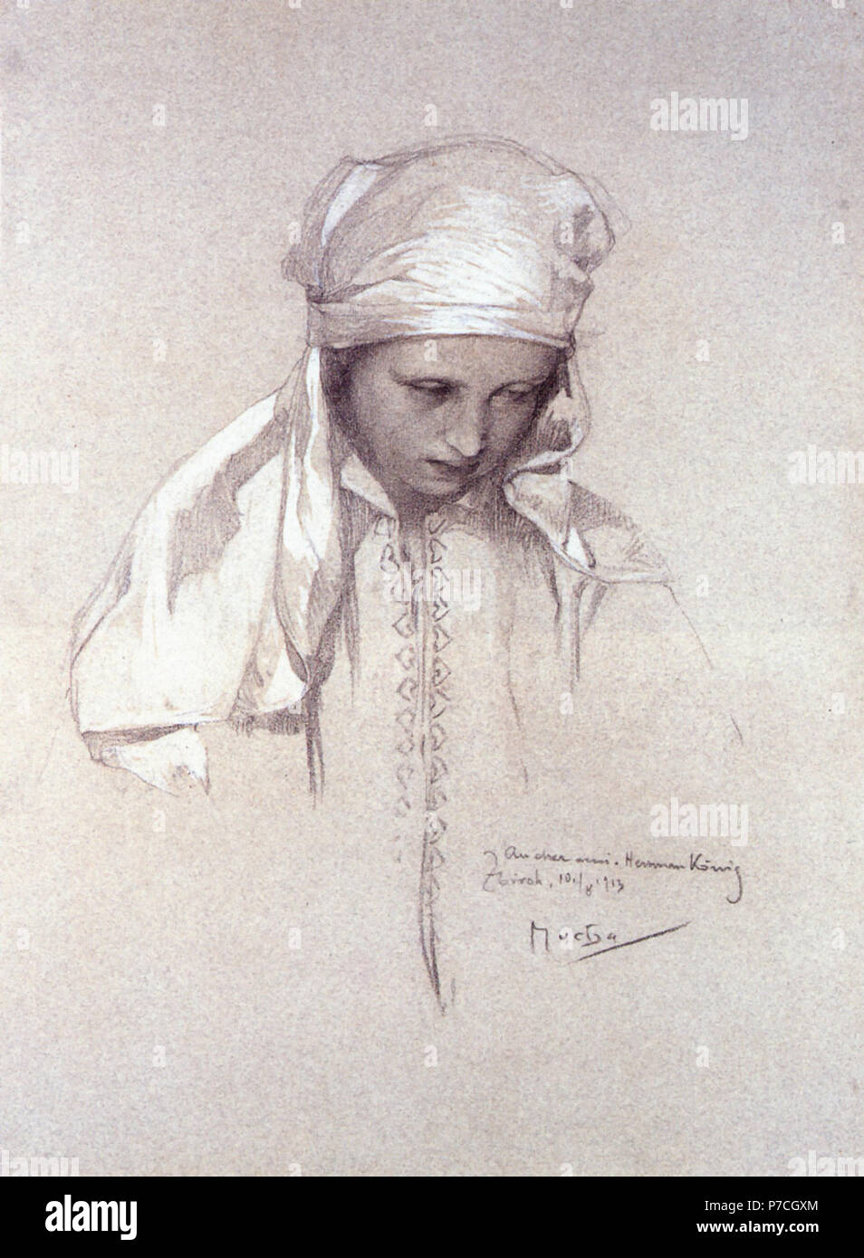 Mucha  Alphonse Maria - Portrait of a Girl 1 Stock Photo