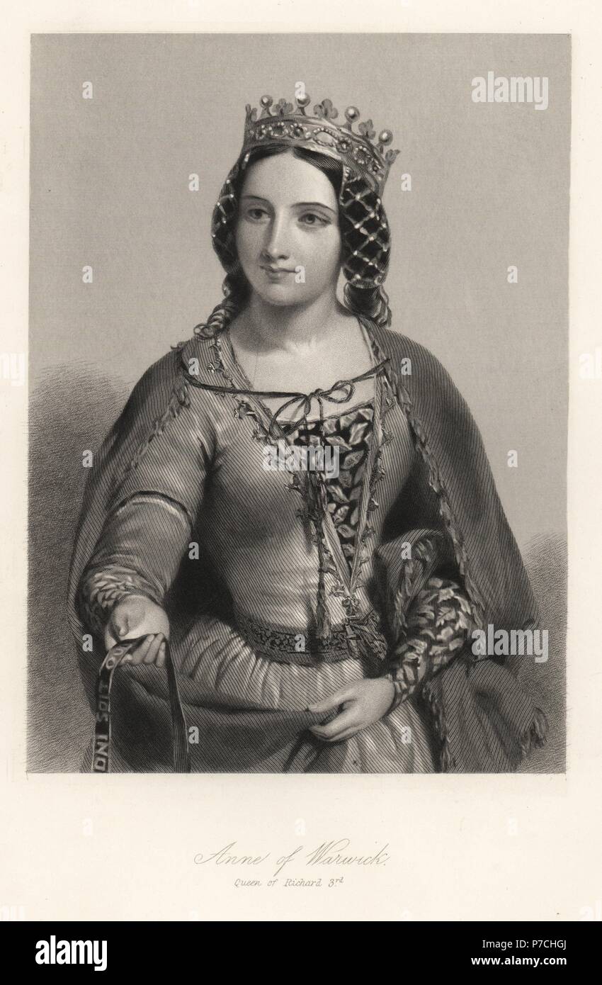 Anne of Warwick, queen of King Richard III of England. Steel engraving from Mary Howitt's Biographical Sketches of The Queens of England, Virtue, London, 1868. Stock Photo