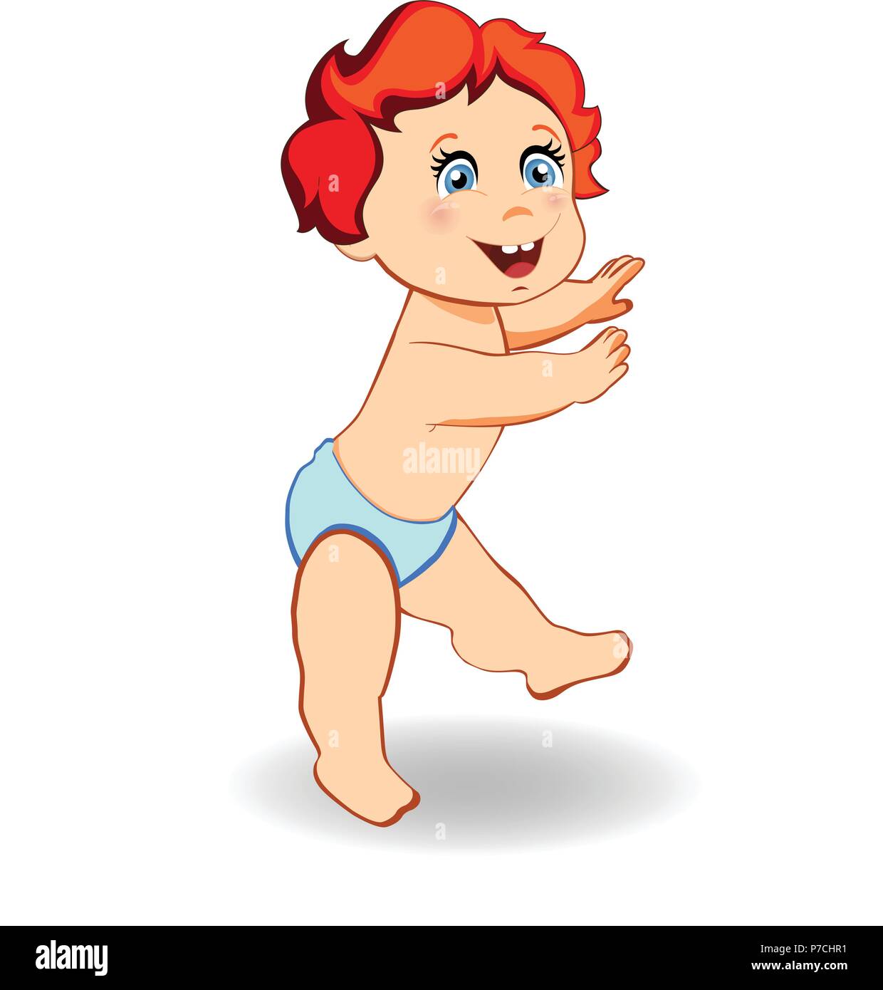 Vector cartoon illustration of cute smiling little baby boy in