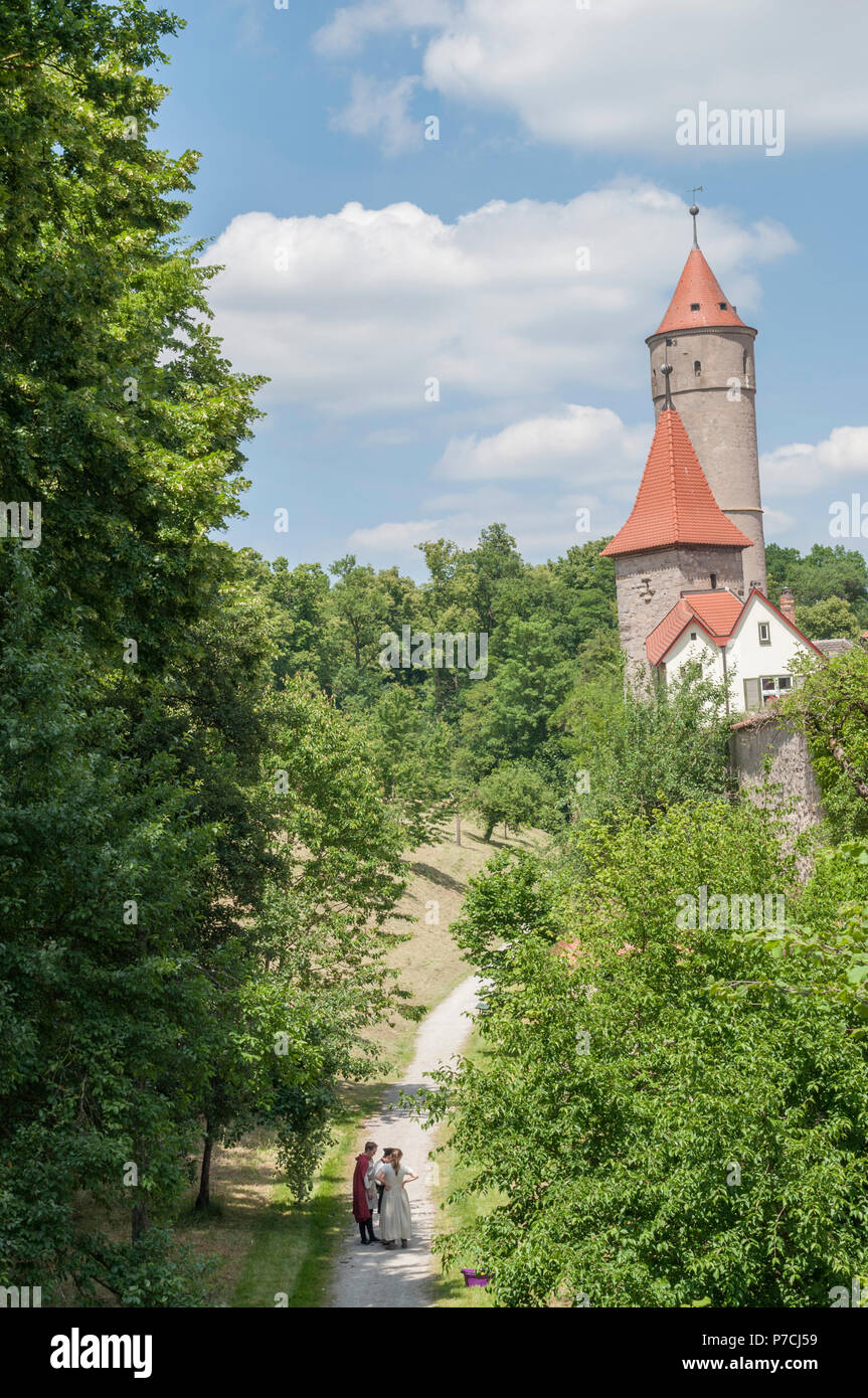 Dreikönigsturm, historic tower, old-town, dinkelsbuehl, central-franconia, franconia, bavaria, germany Stock Photo