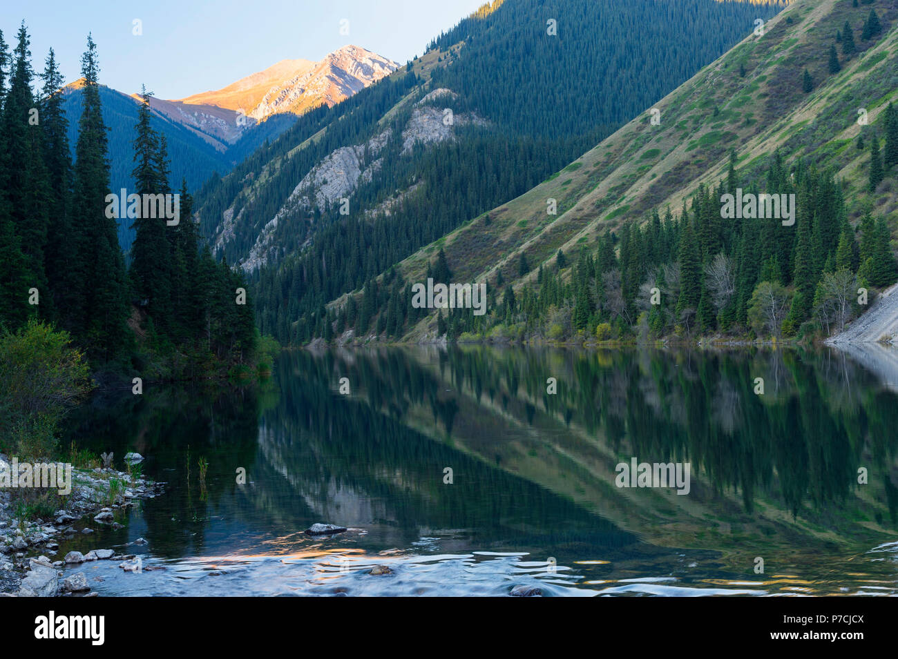 Kolsay lake at early morning, Tien Shan Mountains, Kazakhstan Stock ...