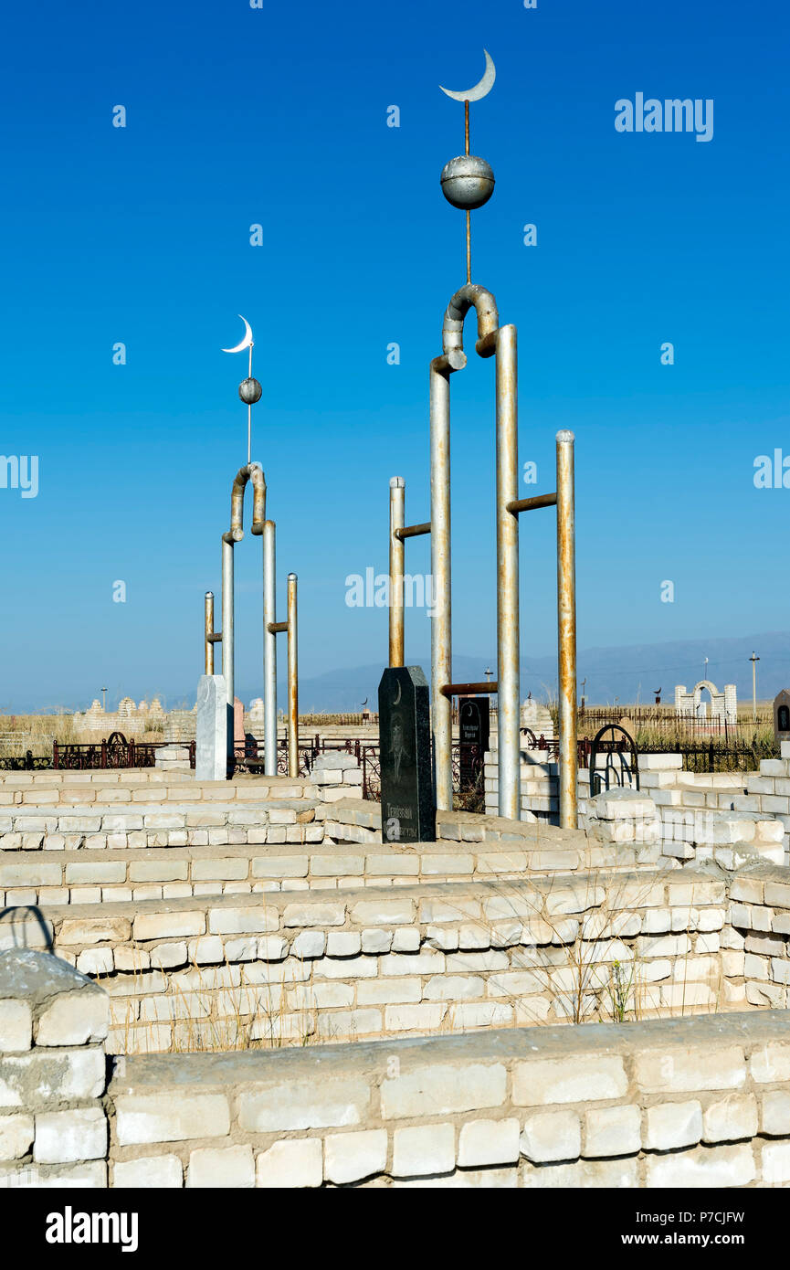 Muslim cemetery, Sati village, Tien Shan Mountains, Kazakhstan Stock Photo