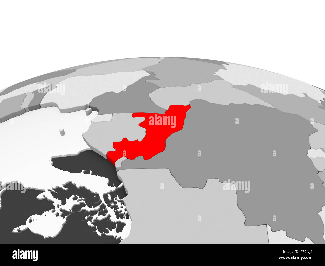 Congo in red on grey model of political globe with transparent oceans ...