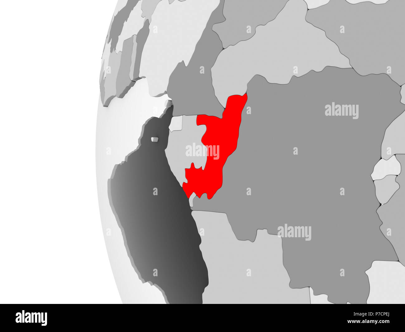 Congo highlighted on grey 3D model of political globe with transparent ...
