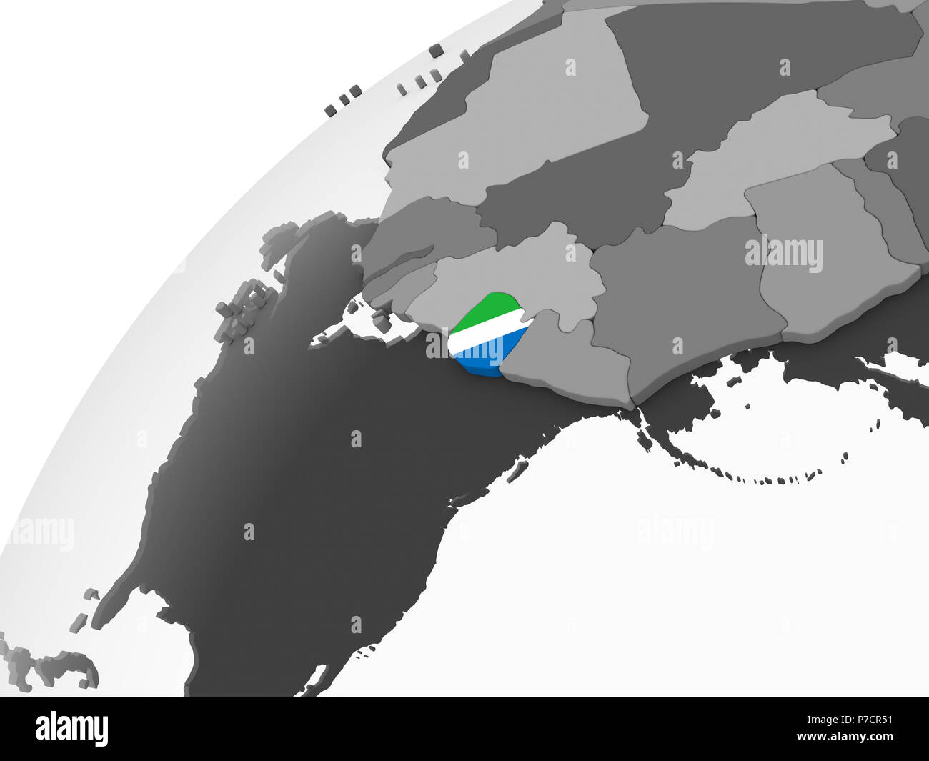 Sierra Leone on gray political globe with embedded flag. 3D ...