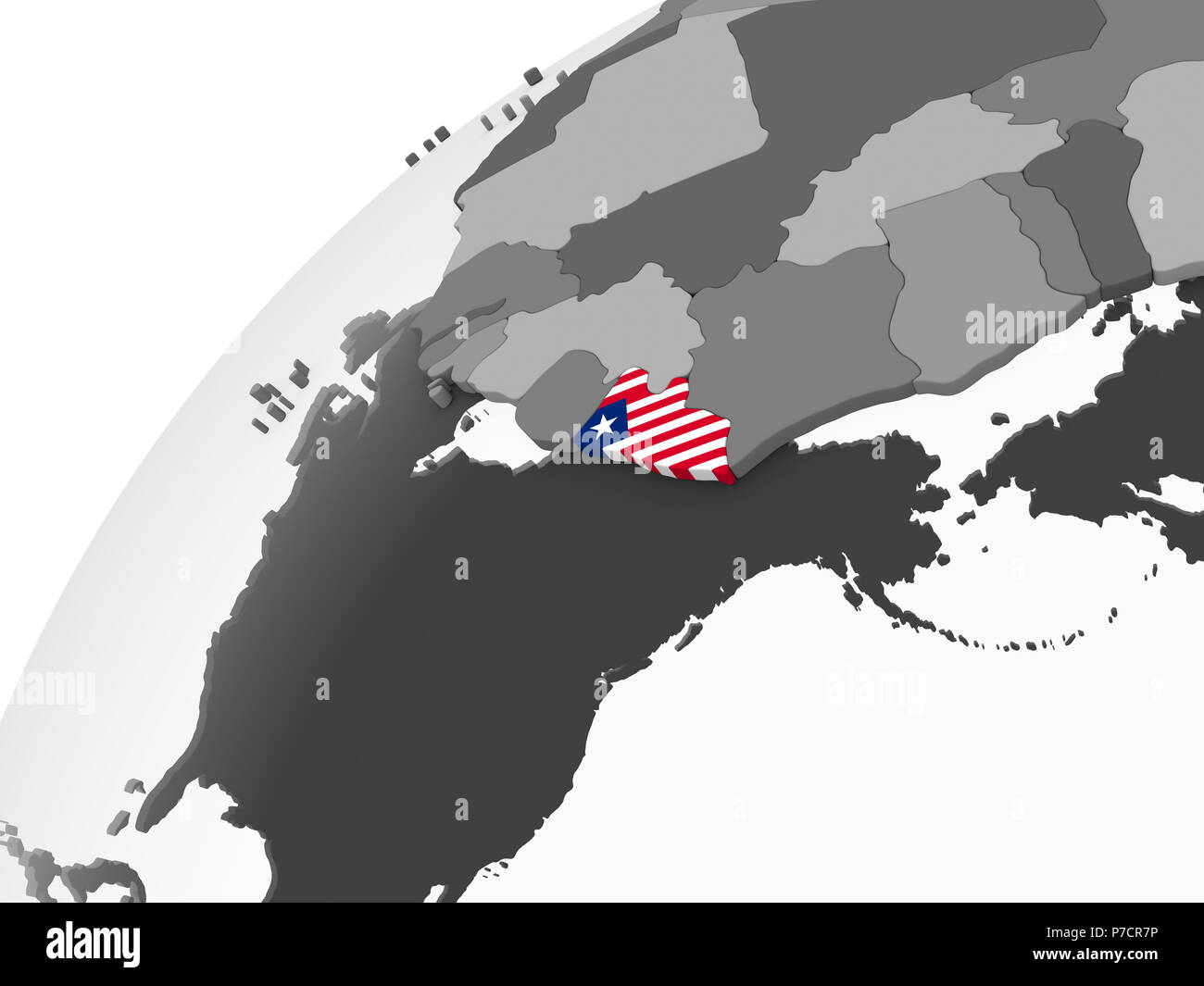 Liberia on gray political globe with embedded flag. 3D illustration ...