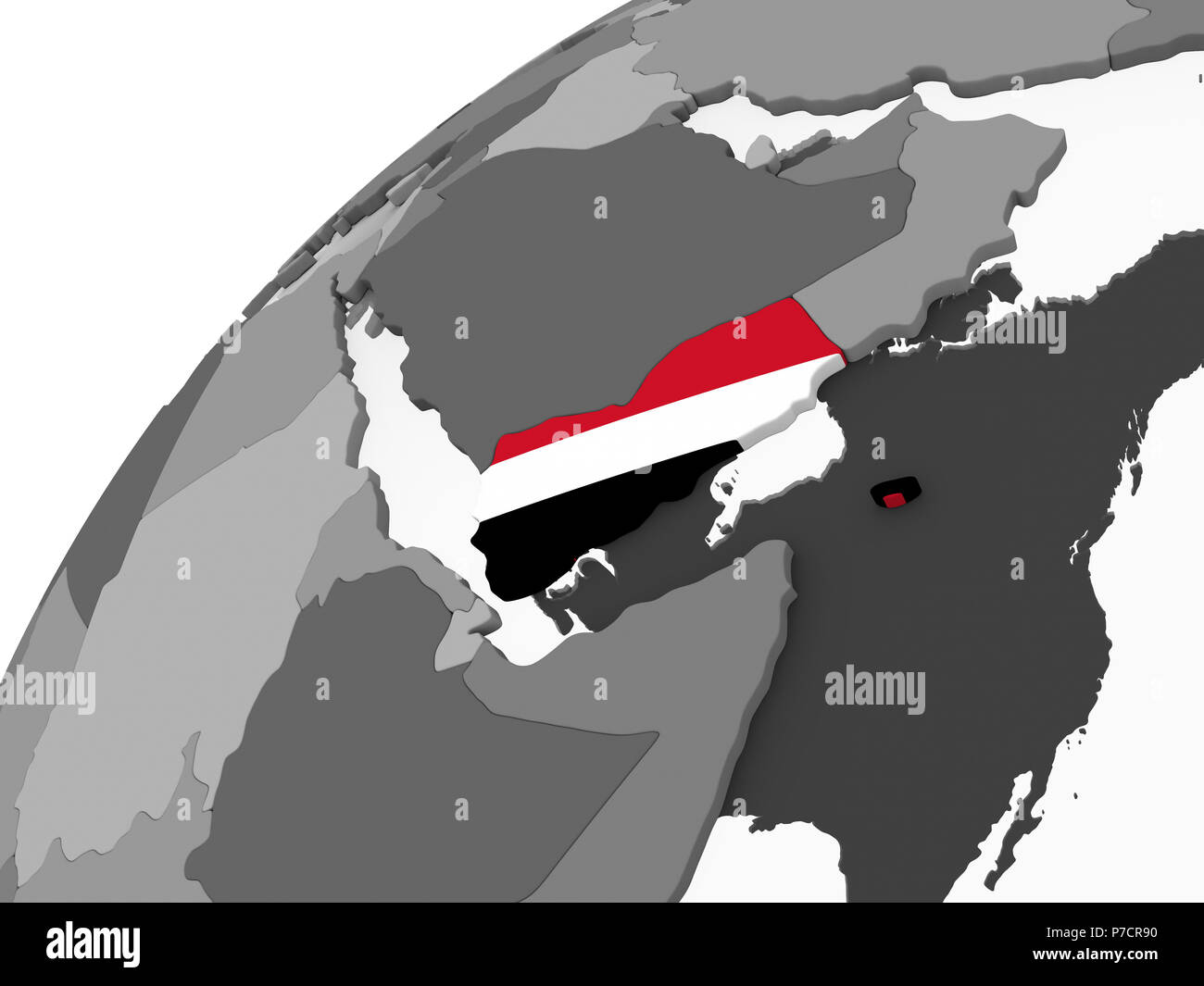 Yemen on gray political globe with embedded flag. 3D illustration Stock ...