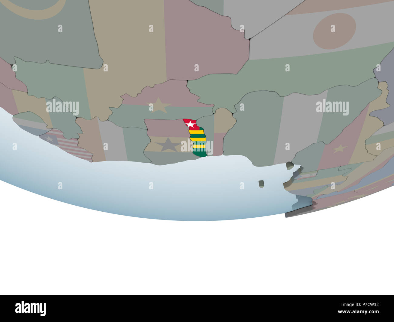 Togo on political globe with embedded flag. 3D illustration Stock Photo ...