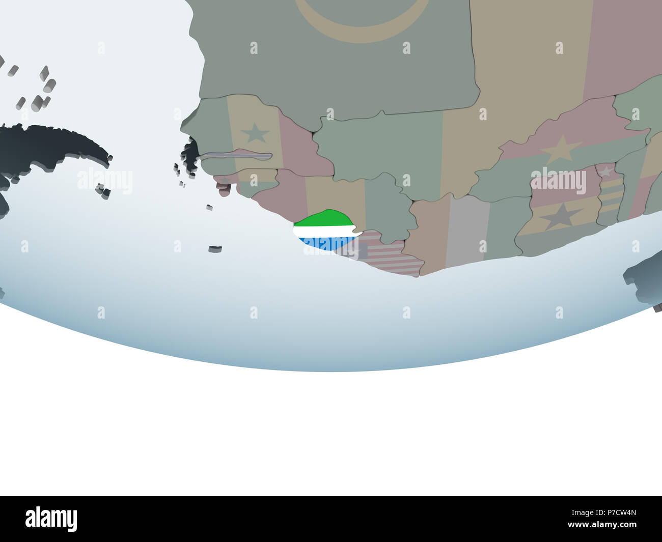 Sierra Leone on political globe with embedded flag. 3D illustration ...