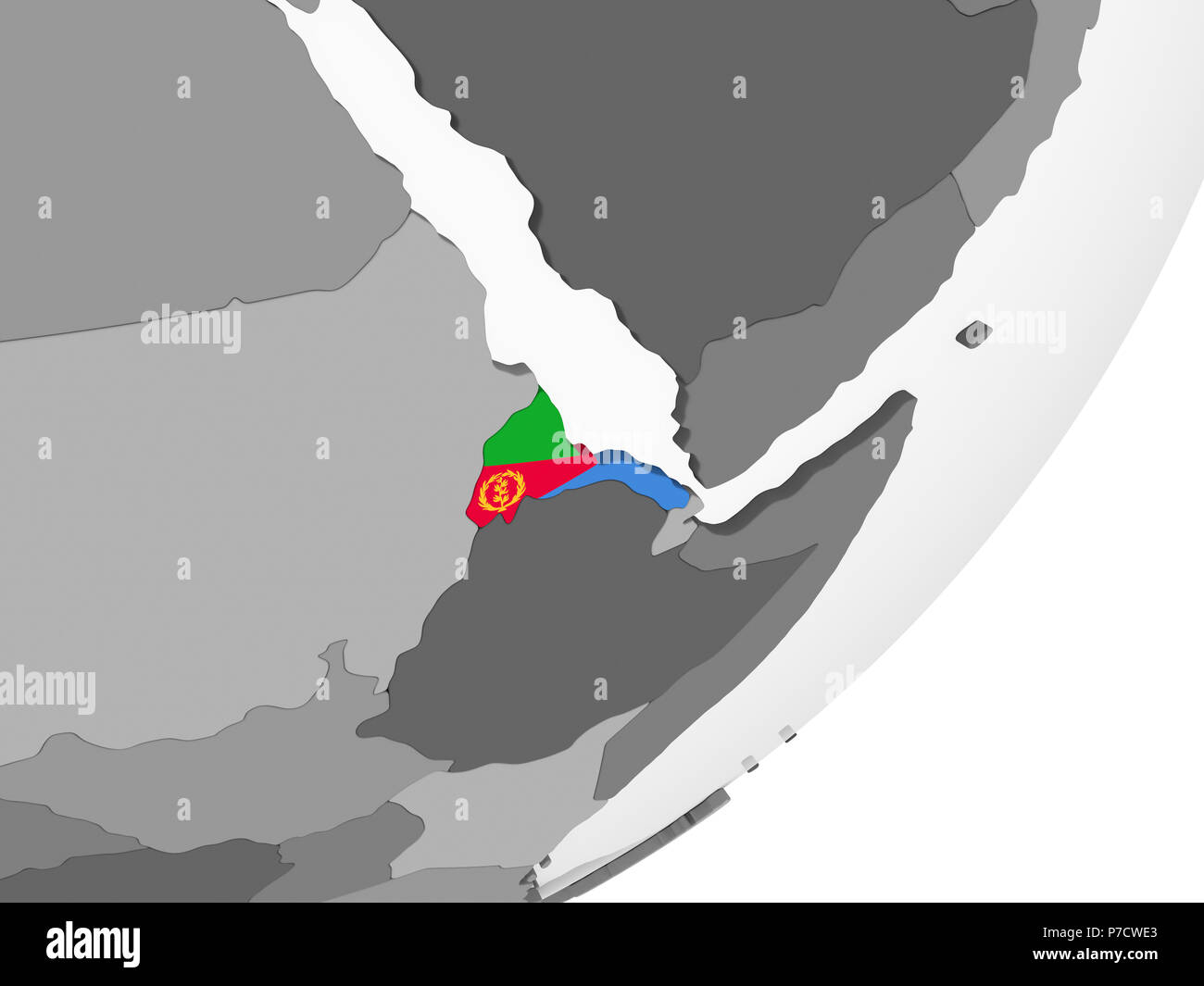 Eritrea on gray political globe with embedded flag. 3D illustration ...