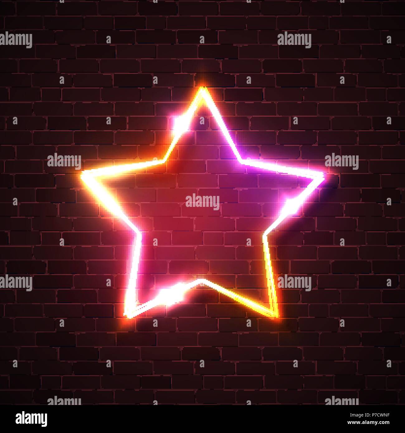Neon sign. Realistic star background on brick wall Stock Vector Image ...