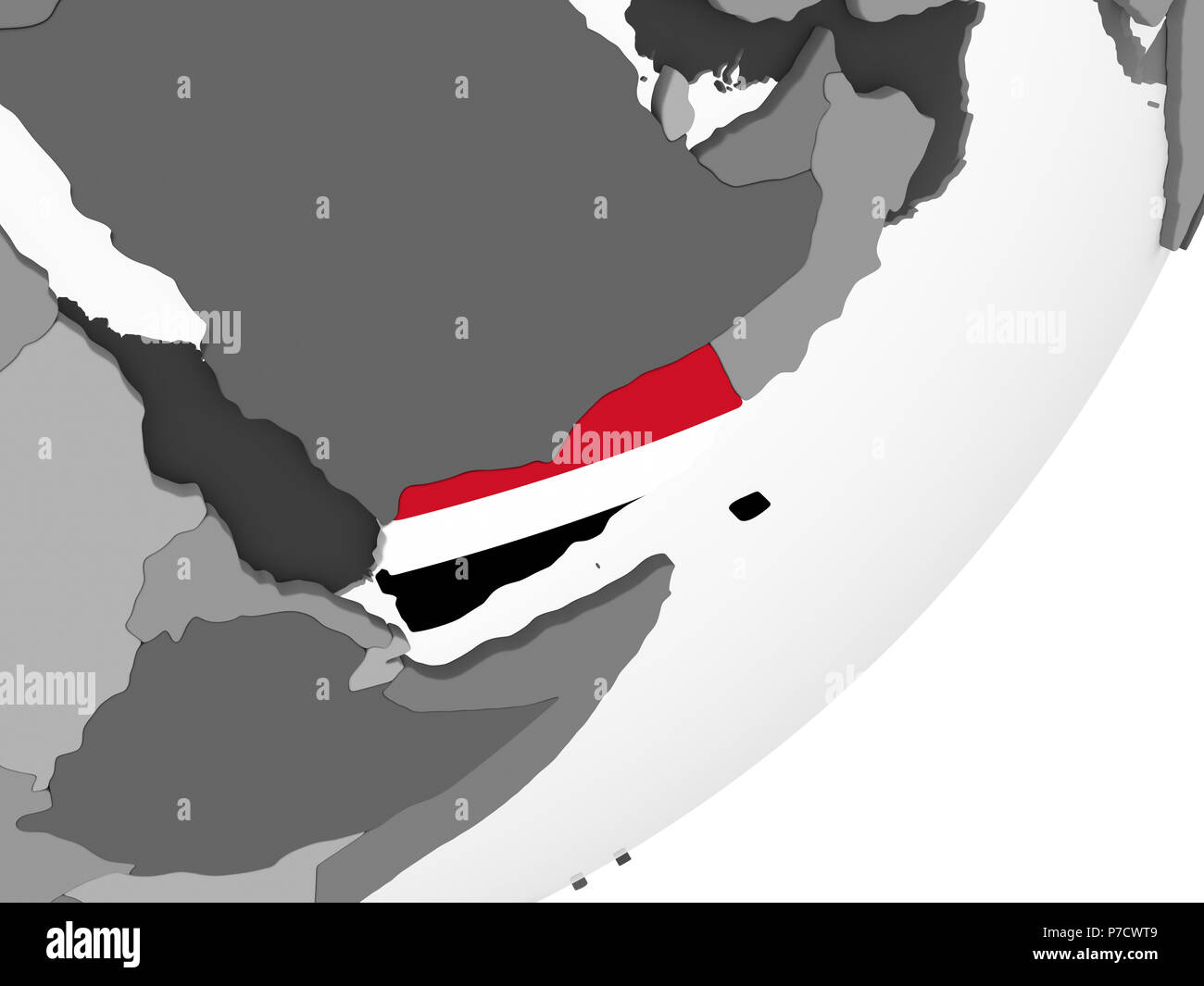 Yemen on gray political globe with embedded flag. 3D illustration Stock ...