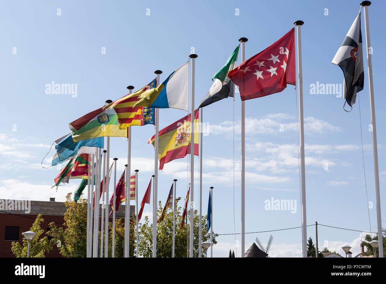 Flags of the spanish autonomous communities hires stock photography