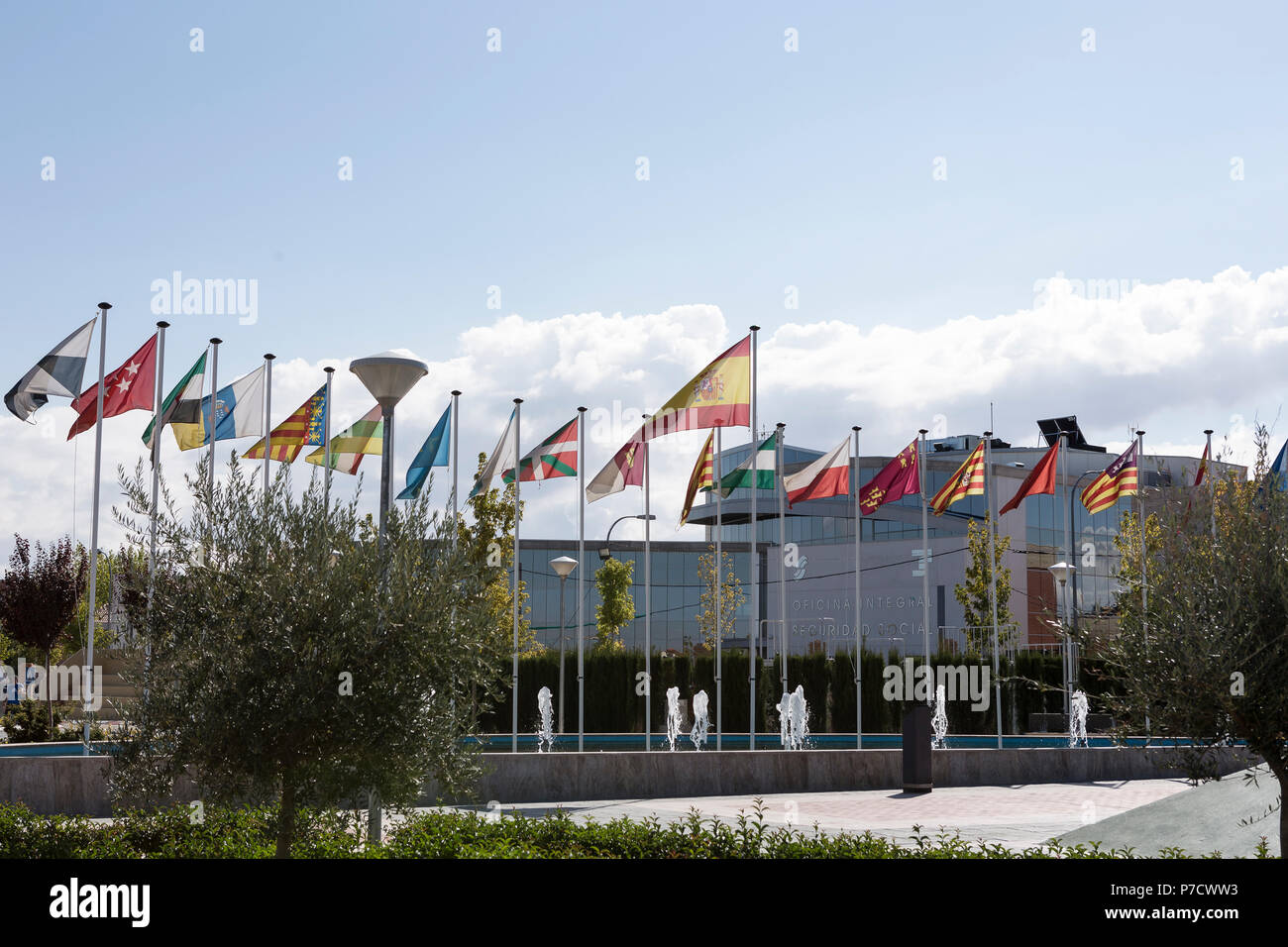 Flags of the spanish autonomous communities hires stock photography