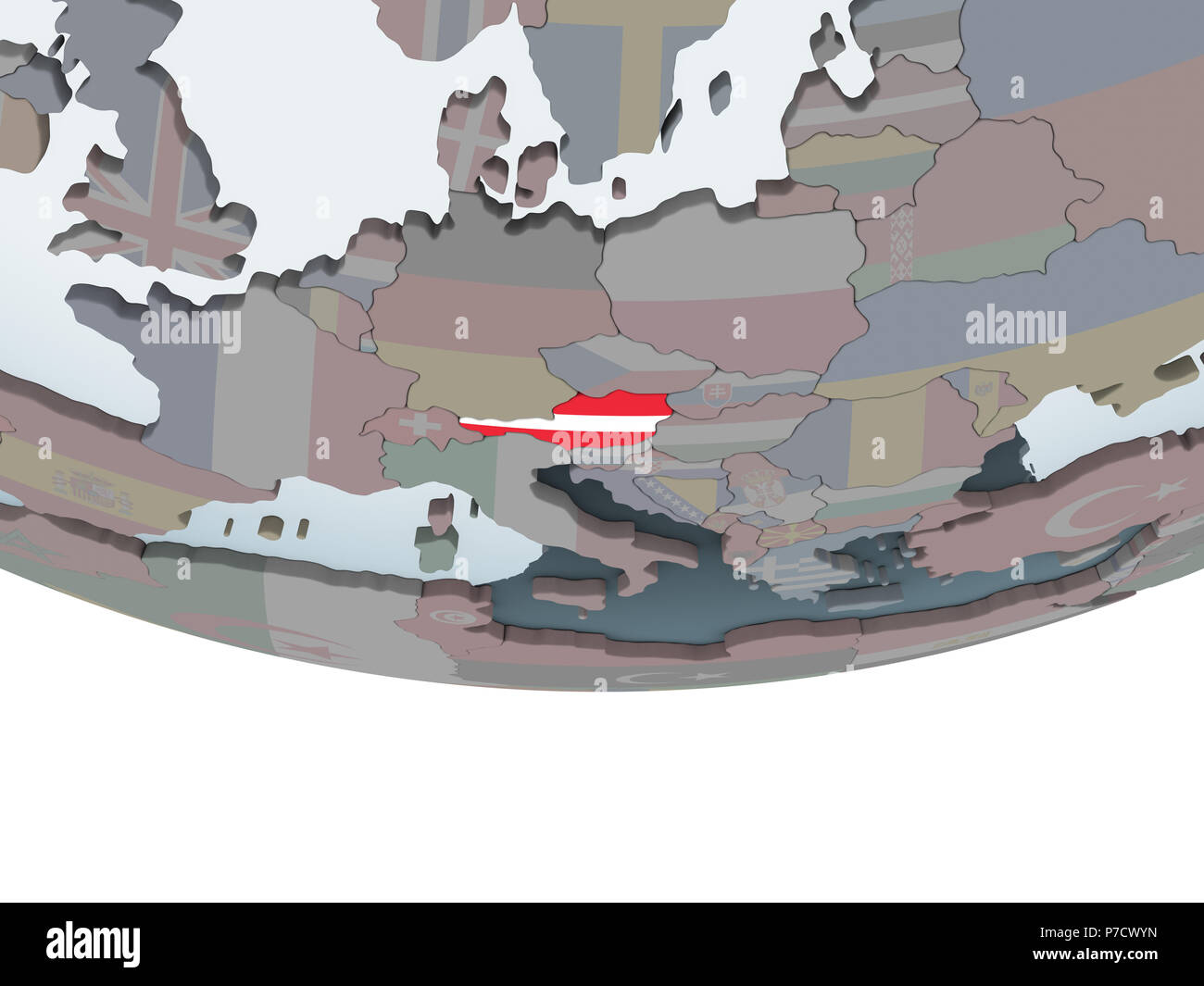 Austria on political globe with embedded flag. 3D illustration Stock ...