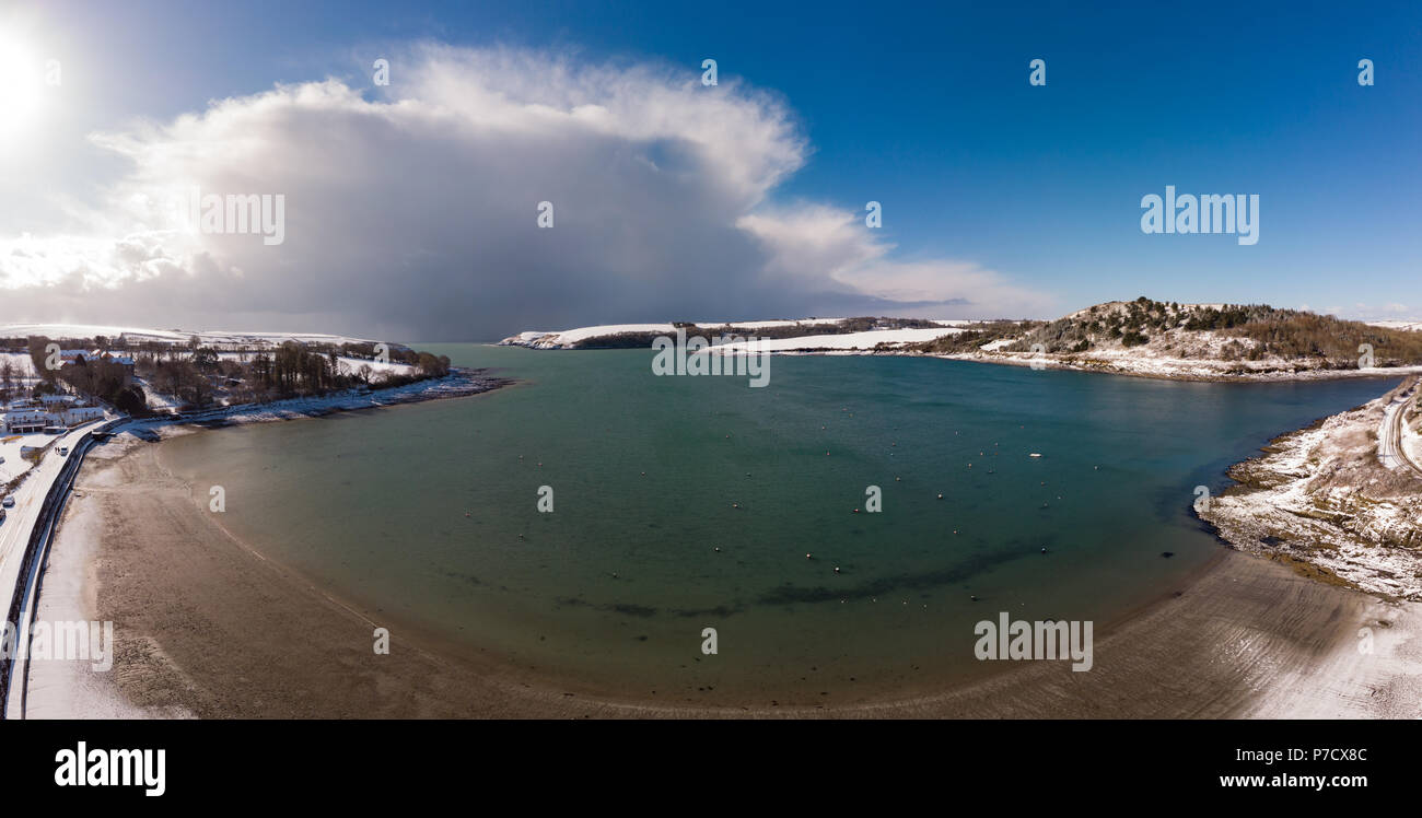 Aerial view of snowy landscape and river Stock Photo - Alamy