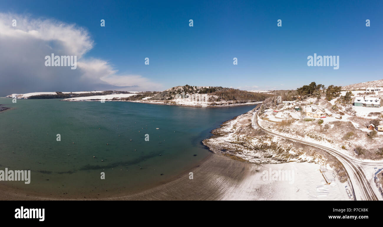 Aerial view of snowy landscape and river Stock Photo - Alamy