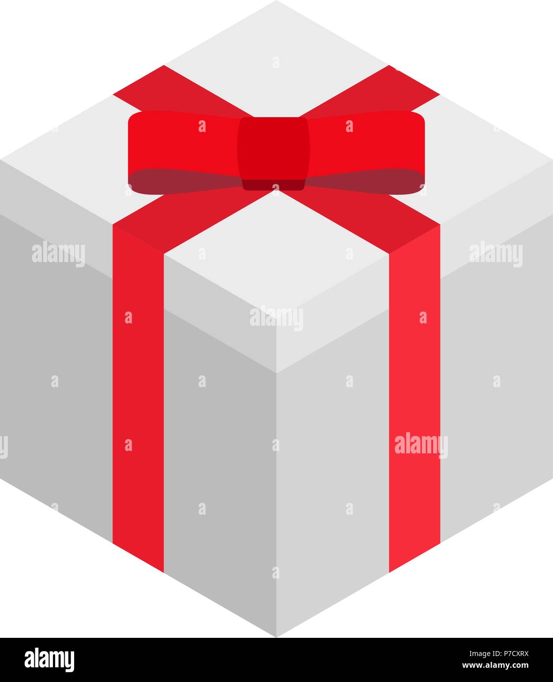 Isometric illustration of white square gift box with red ribbon bow ...