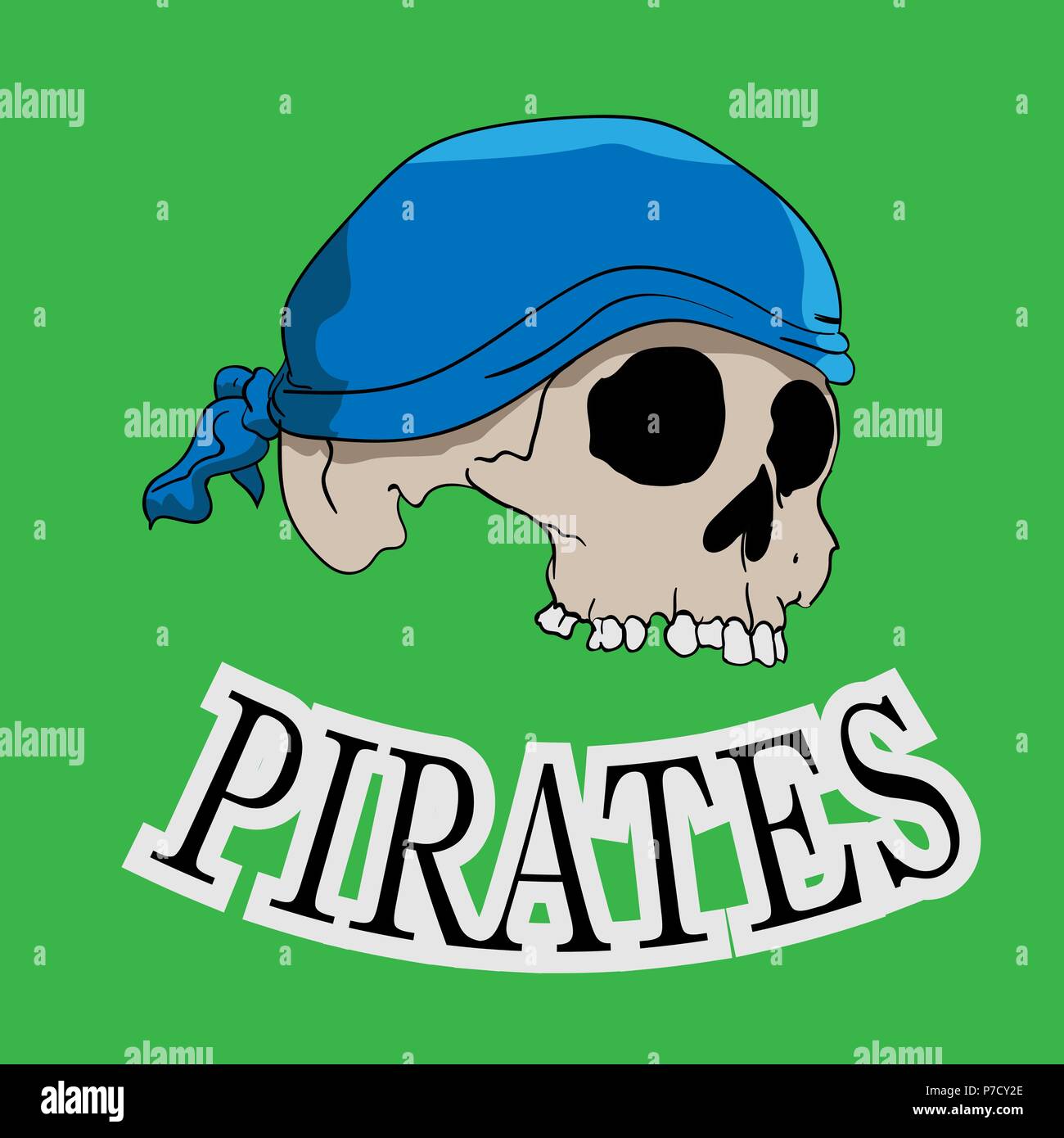 Hand drawn pirate skull on a green background , vector illustration ...